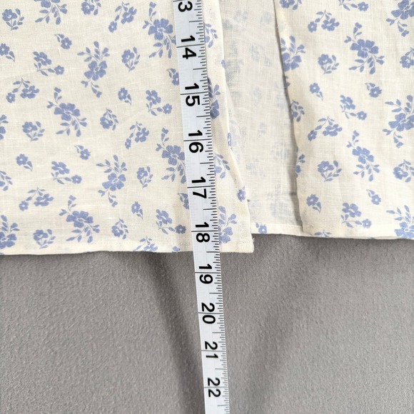& OTHER STORIES Puff Sleeve Midi Dress Womens 8 White Blue Linen Floral Nap - Picture 13 of 16
